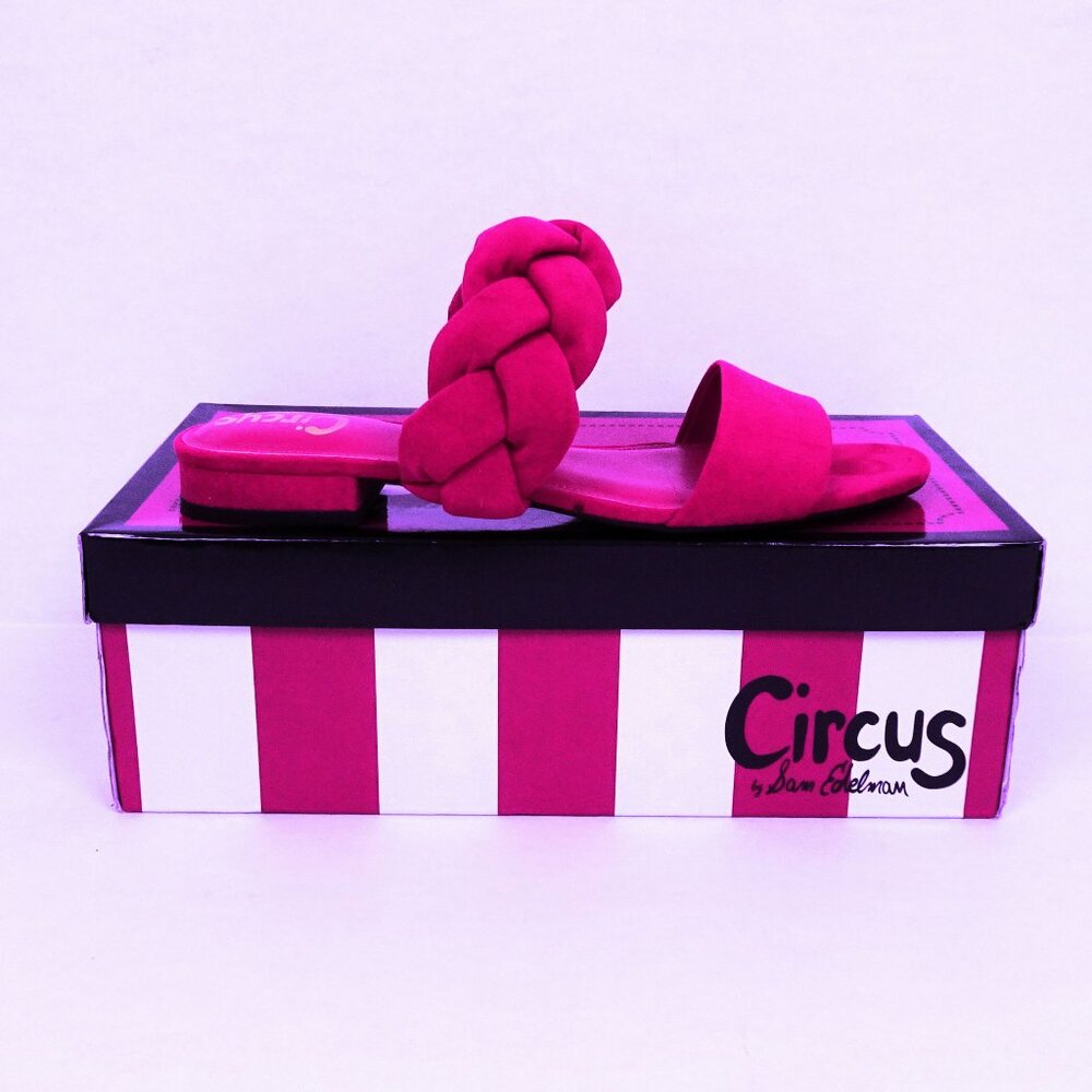 Sam Edelman Braided Magenta Pink Flat Sandals Slide Shoes 8.5 Faux Suede Comfort - Picture 3 of 8